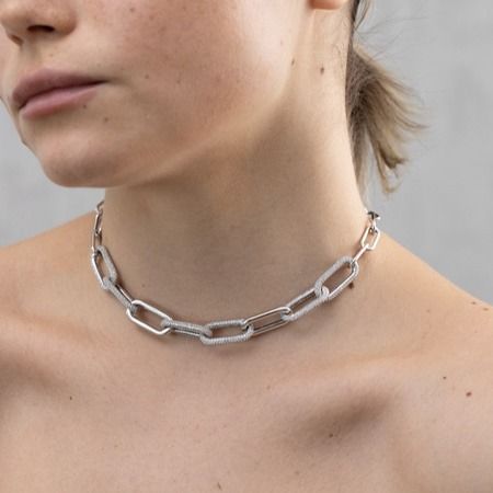 Modern 18 Ayar Beyaz Altın Kaplama Gümüş Taşlı Zincir