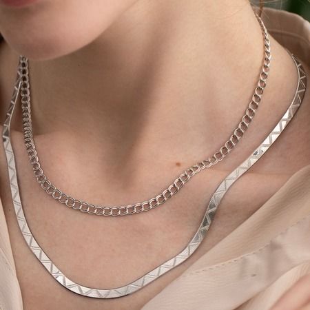 İtalyan Kolye Modern 18 Ayar Beyaz Altın Kaplama Gümüş