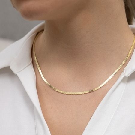 İtalyan Yassı Kolye 18 Ayar Sarı Altın Kaplama Gümüş