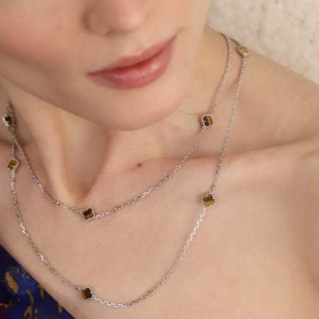 Van Cleef Kolye Modern Tasarım 18 Ayar Beyaz Altın Kaplama